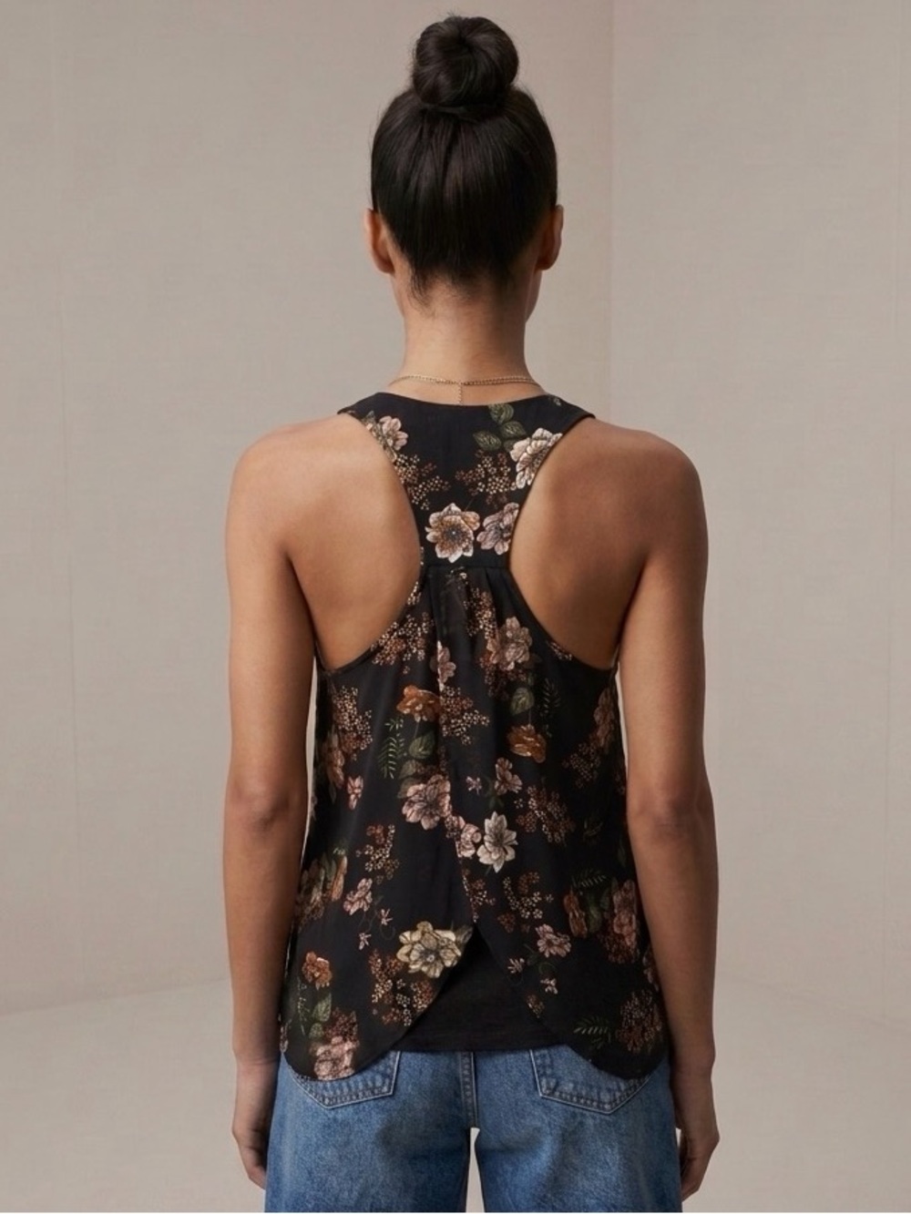 Panhandle Black Floral Sheer Racerback Top Size L Dark Romantic Festival Country